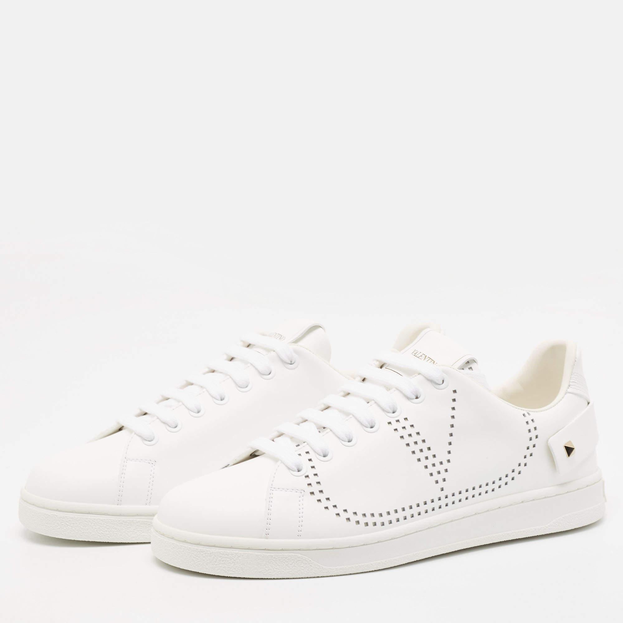 Valentino White Leather Rockstud Low Top Sneakers Size 39.5 3