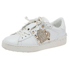 Valentino White Leather Rockstud Sneakers Size 38.5
