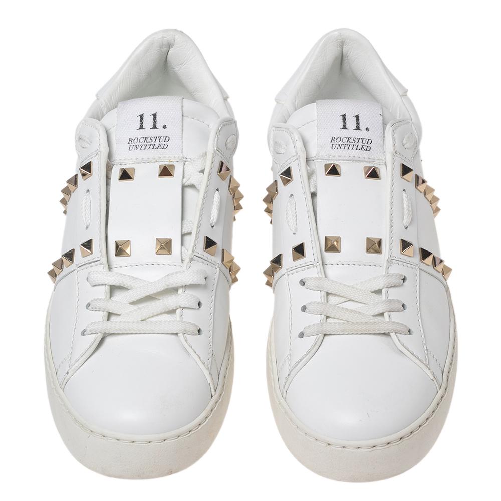 Valentino White Leather Rockstud Sneakers Size 39 1