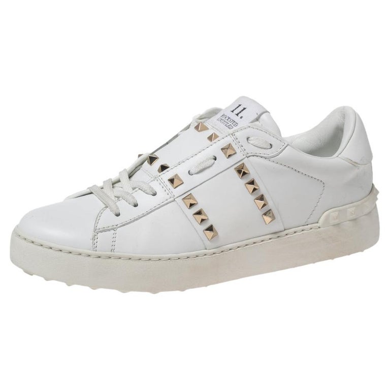 Valentino White Leather Rockstud Sneakers Size 39 at 1stDibs