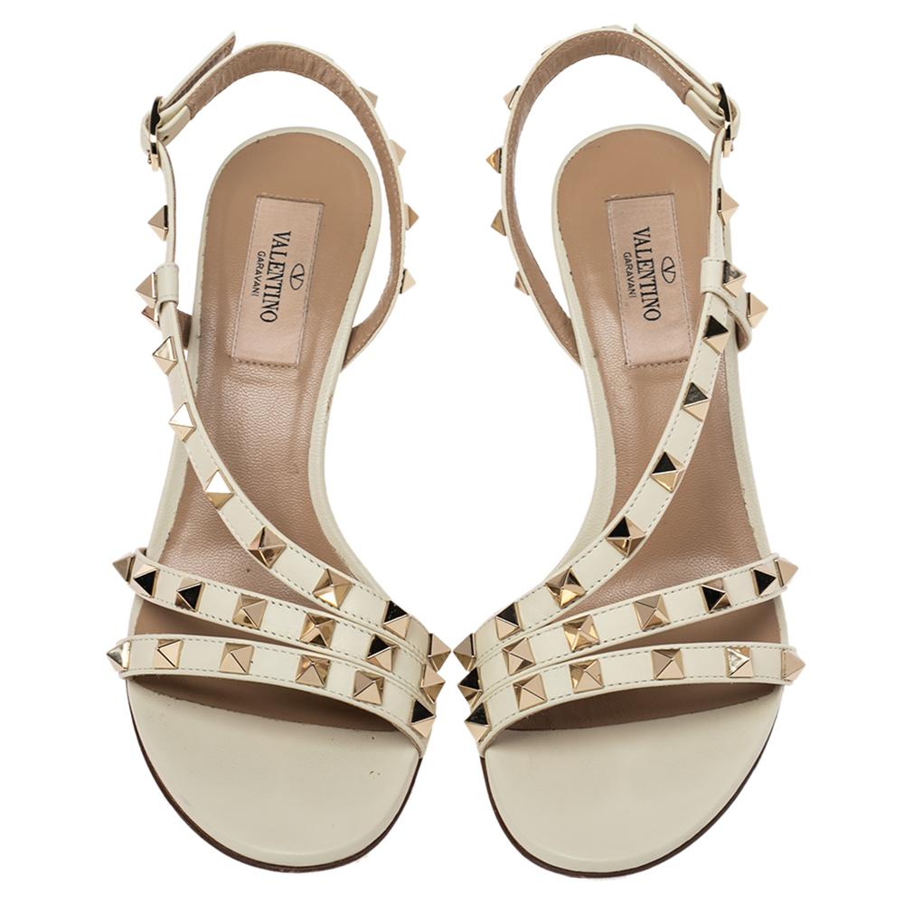 Women's Valentino White Leather Rockstud Thong Flat Sandals Size 36