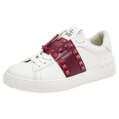 Valentino White Leather Rockstud Untitled Low Top Sneakers Size 37