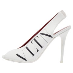 Valentino White Leather Slingback Open Toe Sandals Size 38.5