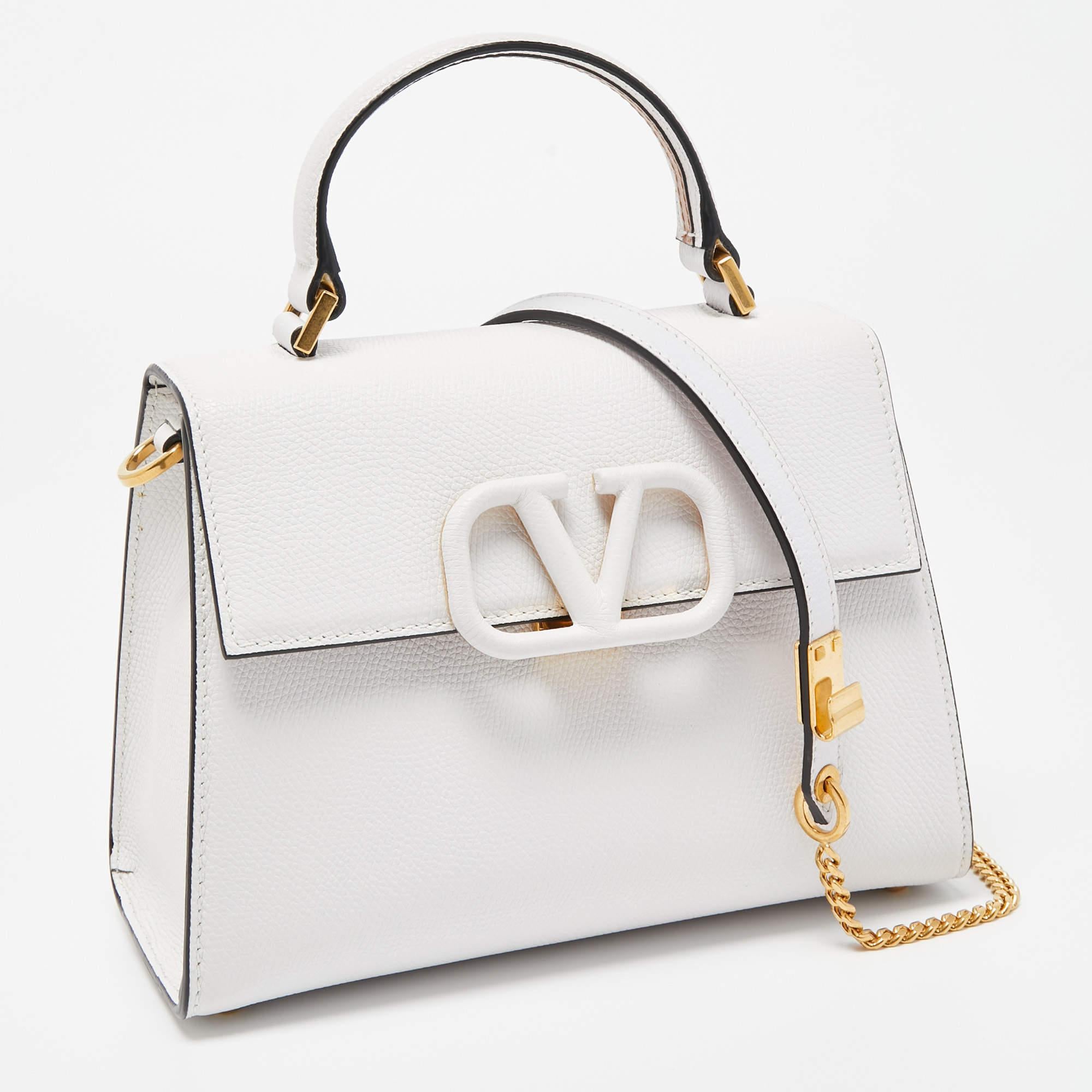 Women's Valentino White Leather Small VSling Top Handle Bag