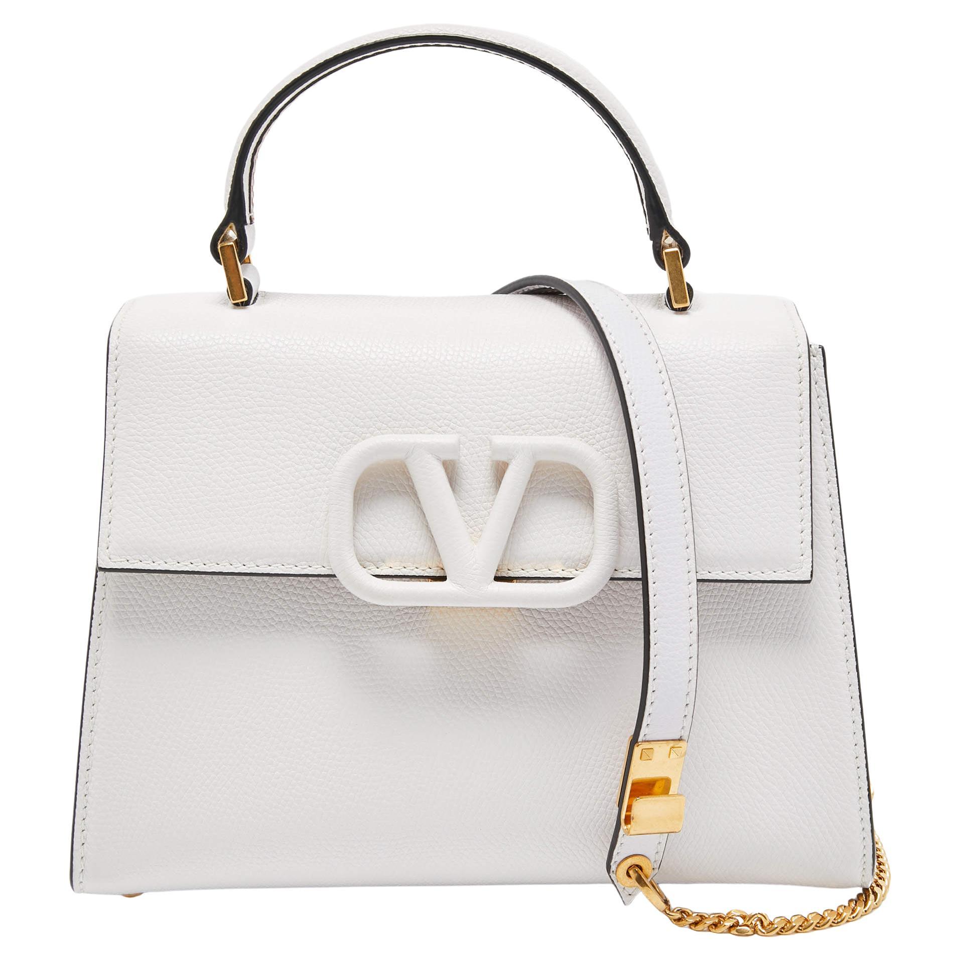 Valentino White Leather Small VSling Top Handle Bag
