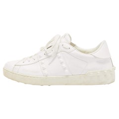 Valentino White Leather Studded Low Top Sneakers Size 44