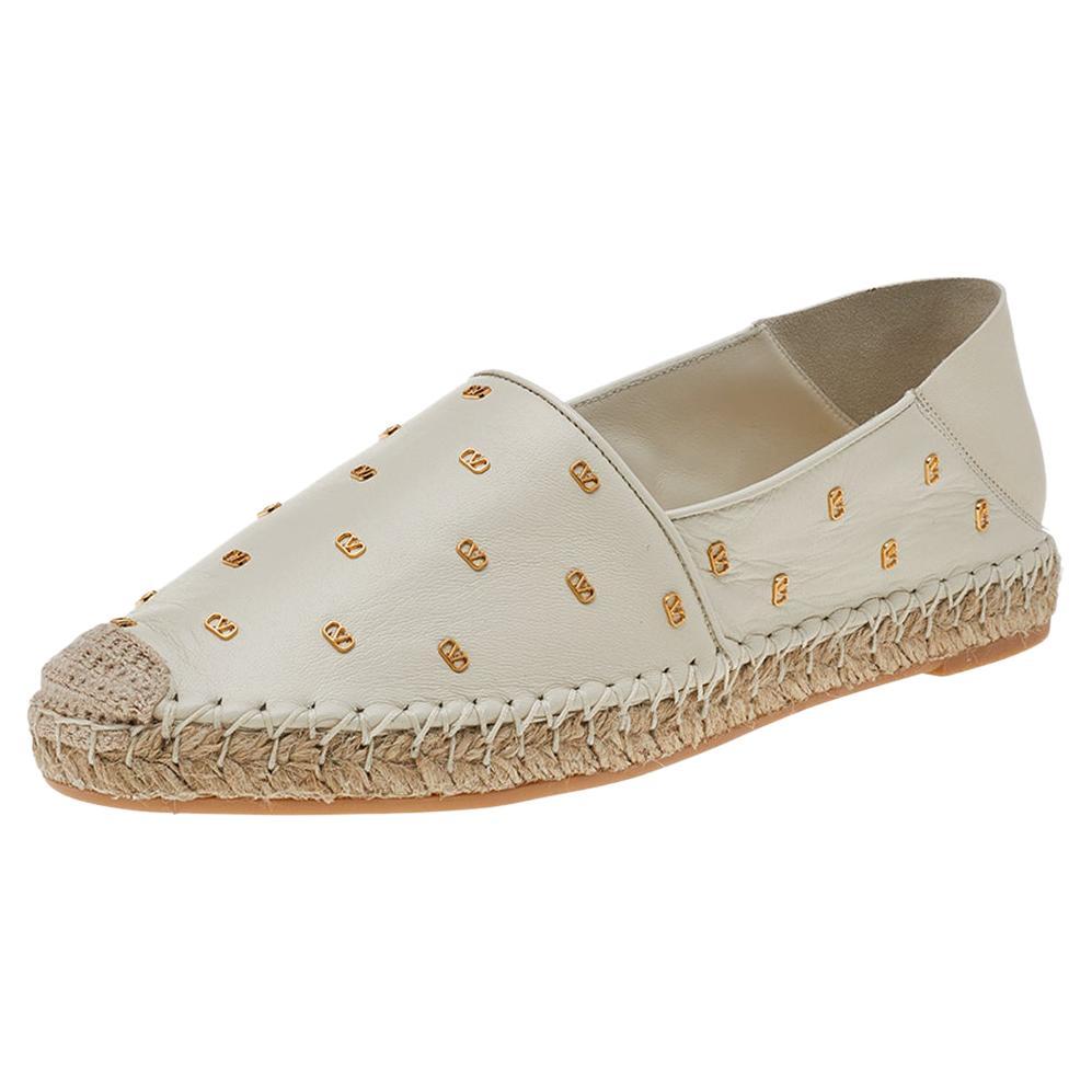 Valentino White Leather VLogo Espadrille Flats Size EU 41