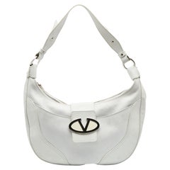 Valentino White Leather VLogo Flap Hobo