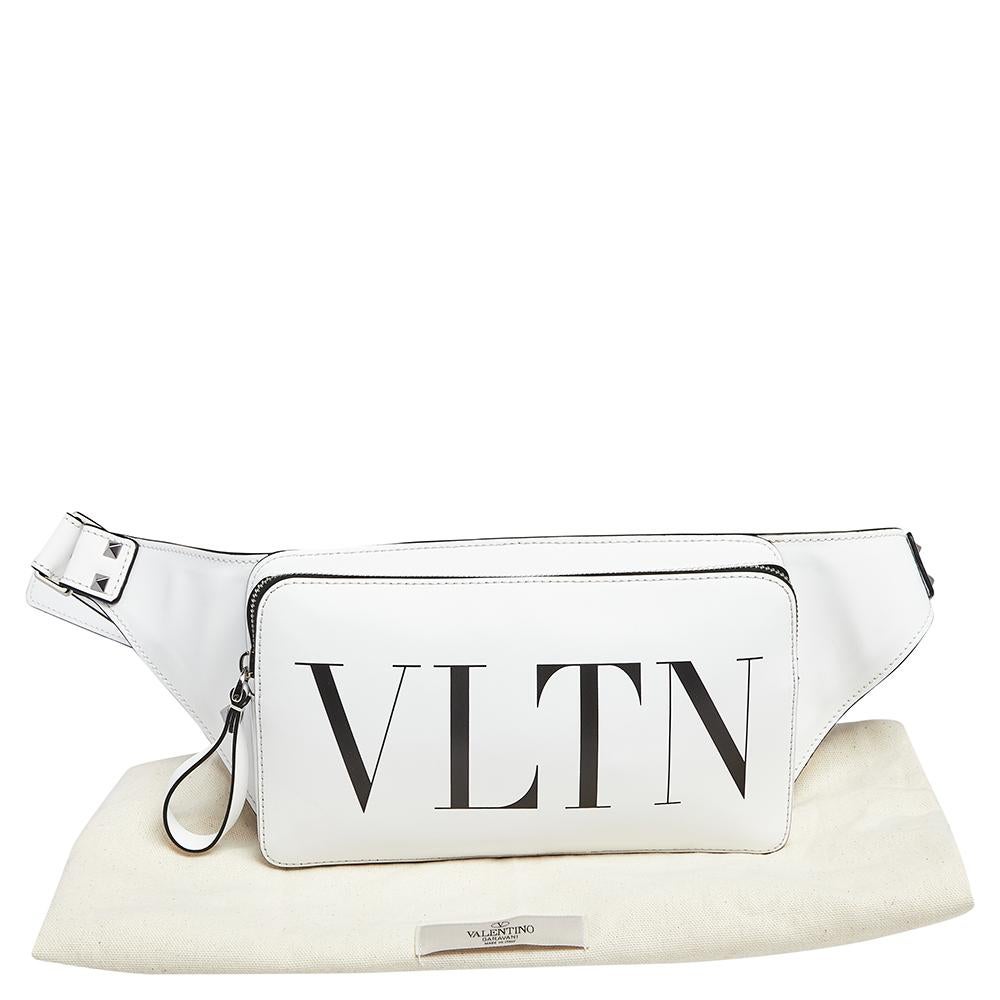 Valentino White Leather VLTN Belt Bag 7