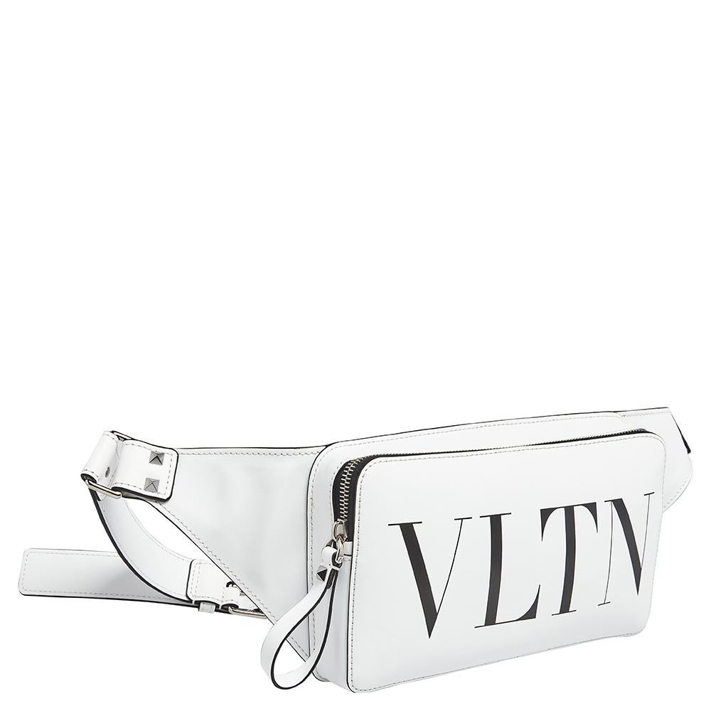 Gray Valentino White Leather VLTN Belt Bag