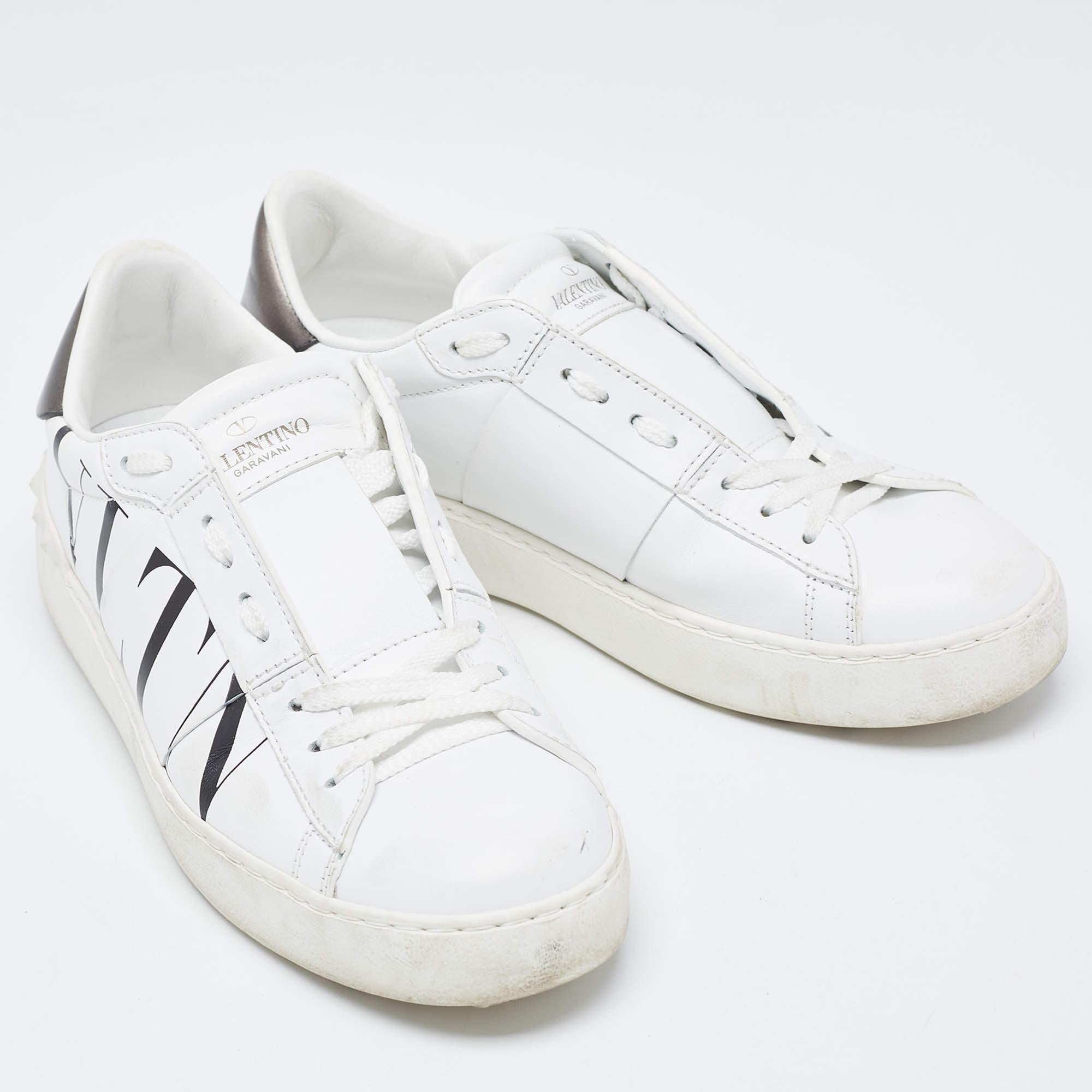 Women's Valentino White Leather VLTN Open Sneakers Size 37 For Sale
