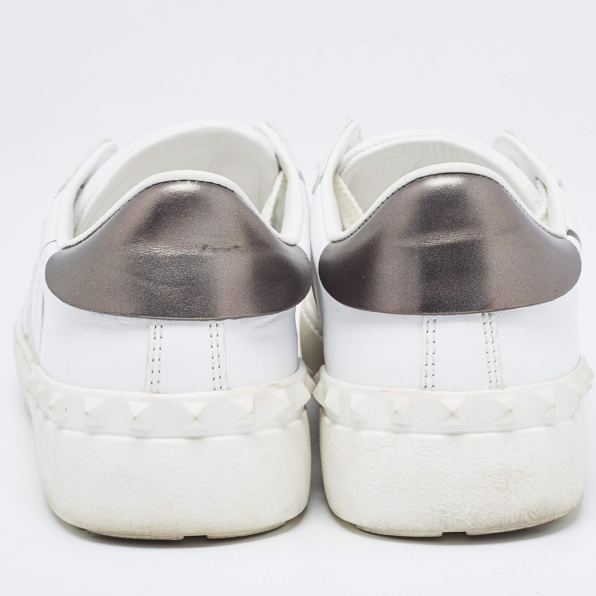 Valentino White Leather VLTN Open Sneakers Size 37 For Sale 2