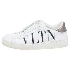 Used Valentino White Leather VLTN Open Sneakers Size 37