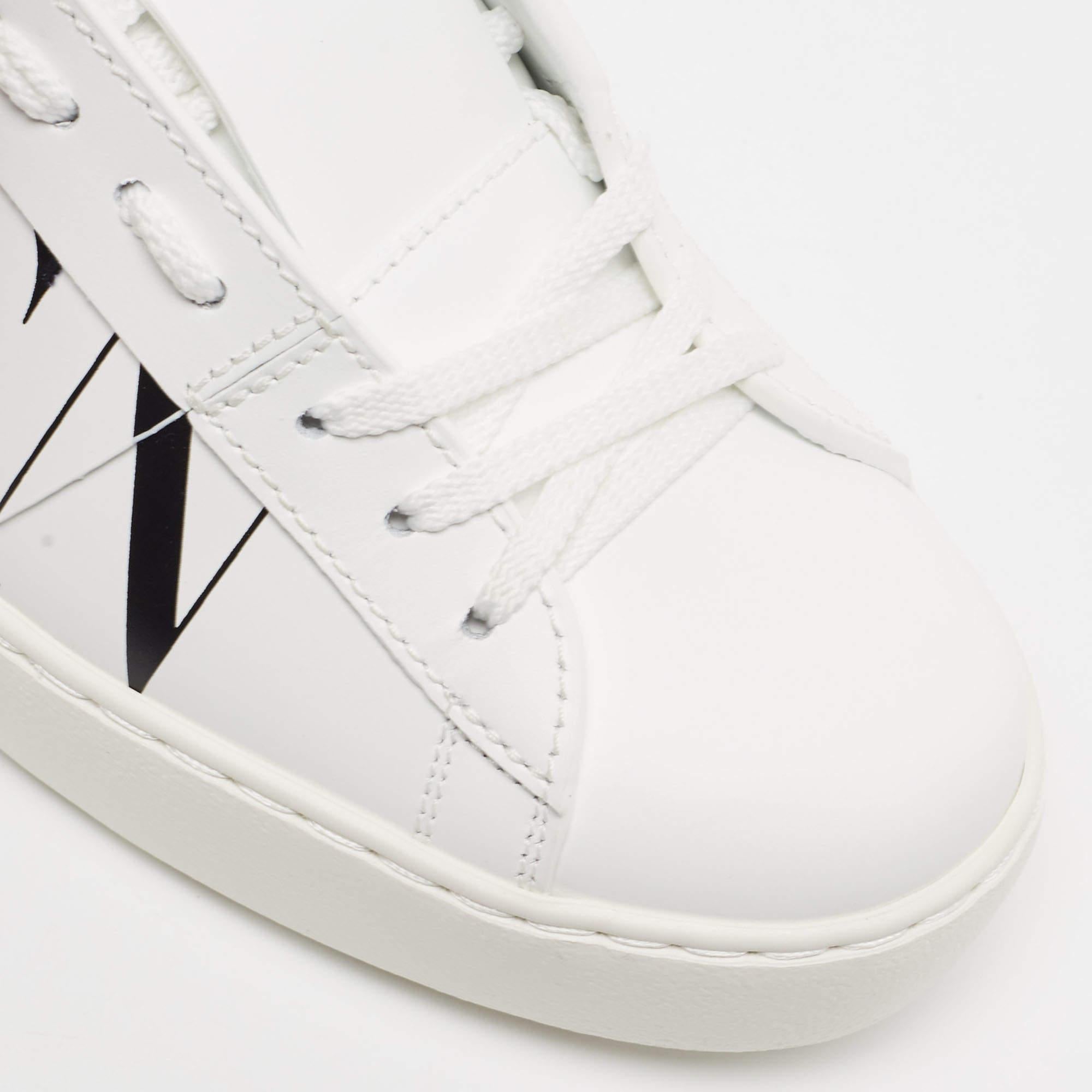 Valentino White Leather VLTN Open Sneakers Size 38 In Excellent Condition In Dubai, Al Qouz 2