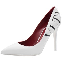 Valentino White Leather VLTN Pointed Toe Pumps Size 38