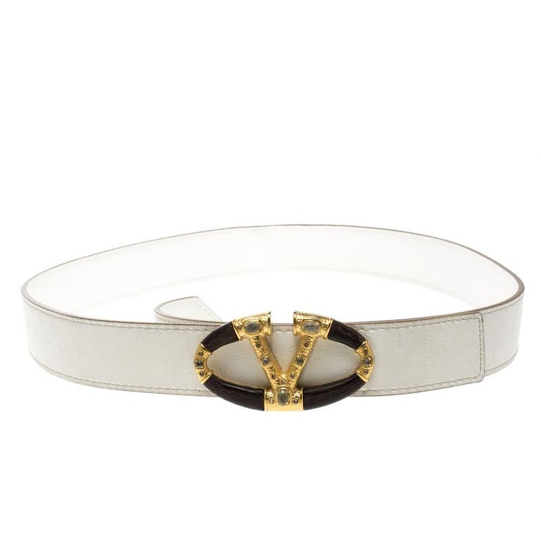 Valentino White Leather Wood Logo Platino Belt 95 CM at 1stdibs