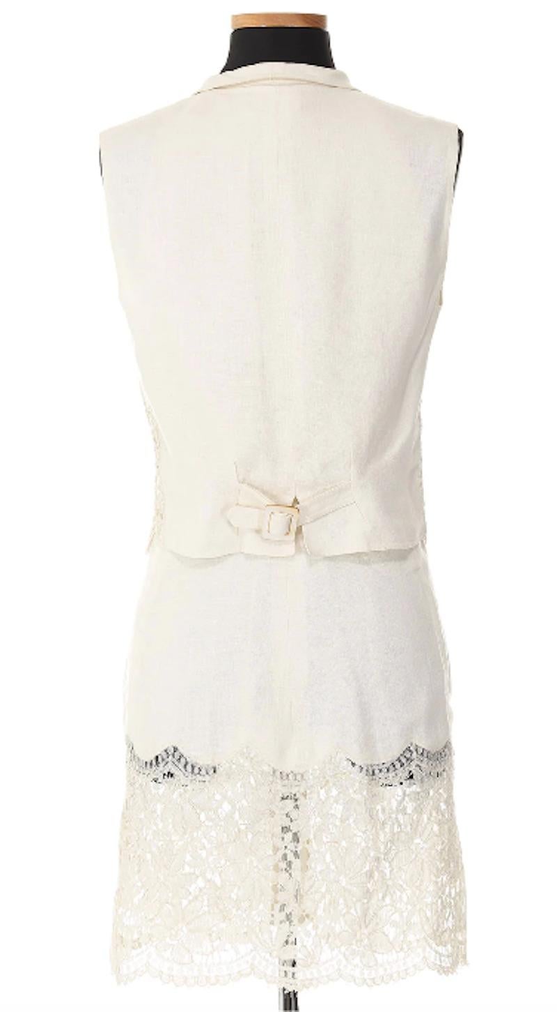 Women's Valentino White Linen Dress With Lace Hem & Matching Vest For Sale