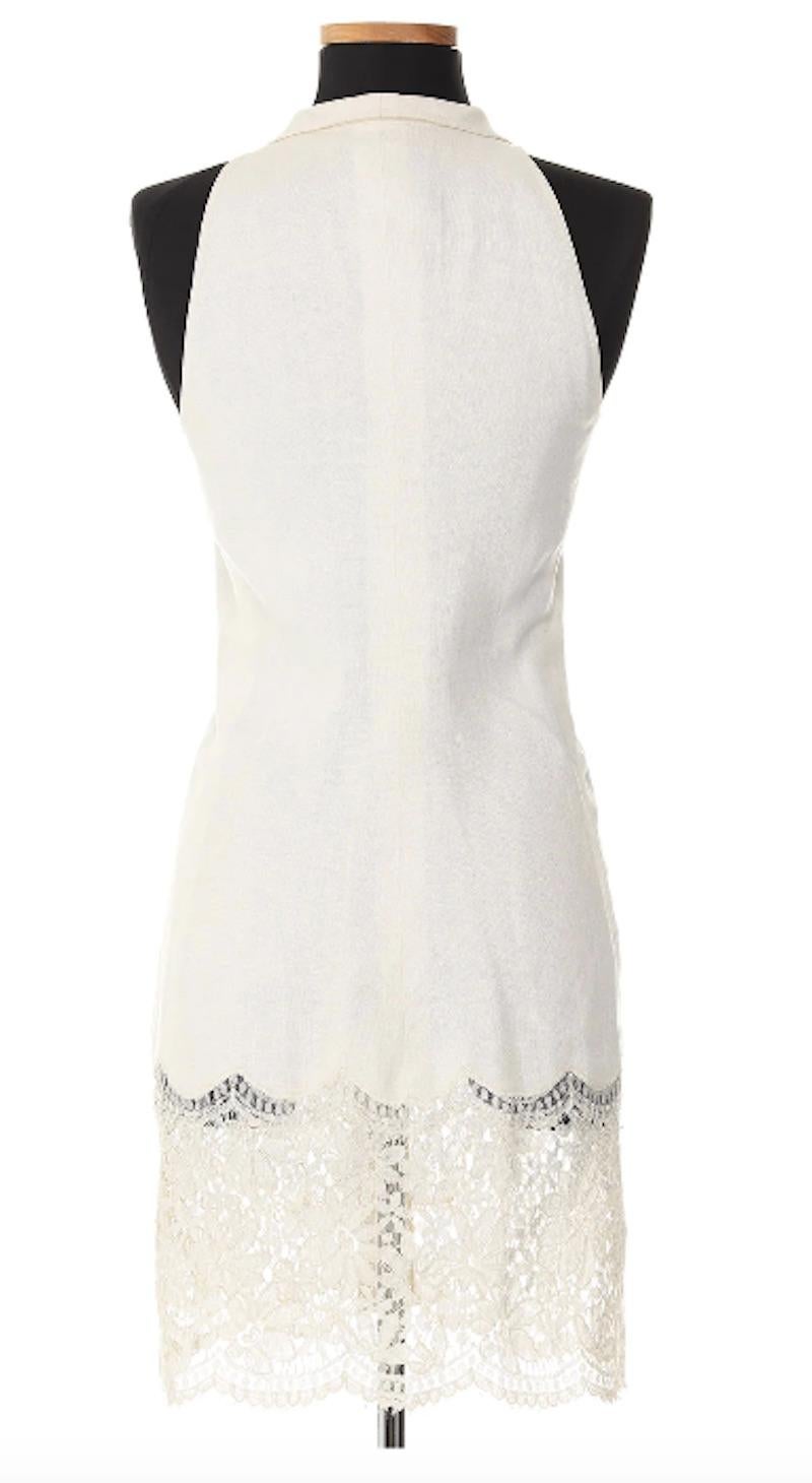Valentino White Linen Dress With Lace Hem & Matching Vest For Sale 1
