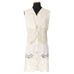 Valentino Weißes Leinenkleid mit Spitzensaum und passender Weste