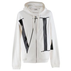 Valentino White Logo Letter Zipped Cotton Hoodie - New Season M