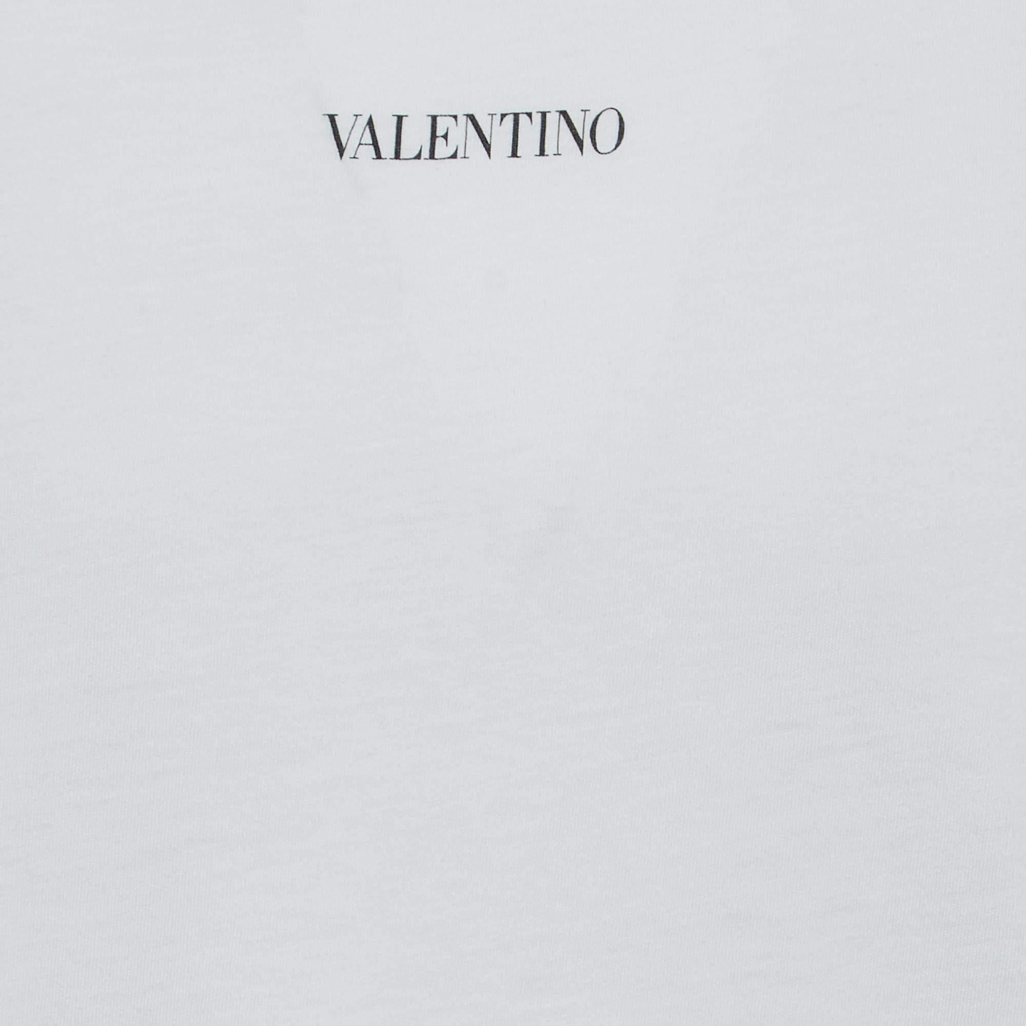 Gray Valentino White Logo Print Cotton T-Shirt L