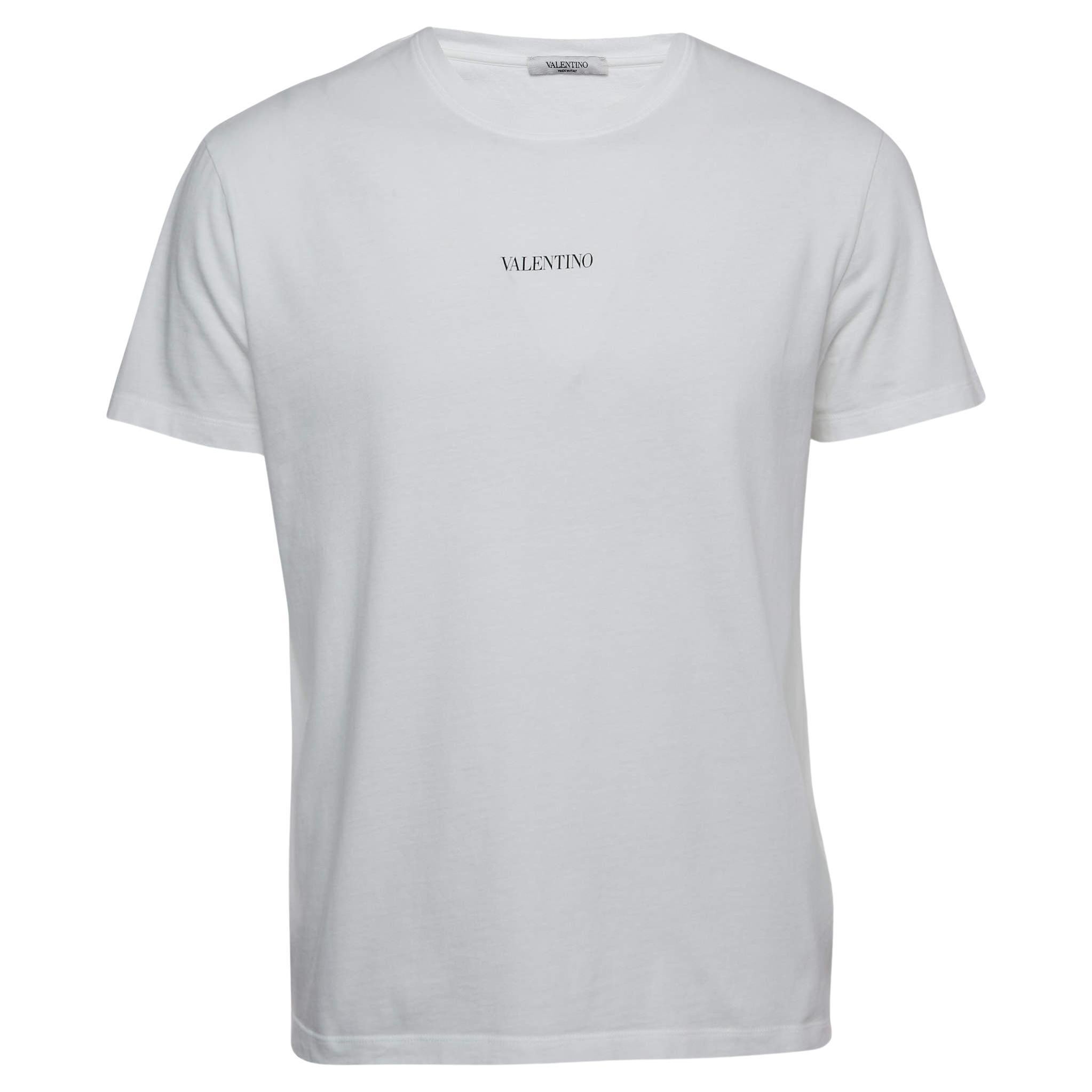 Valentino White Logo Print Cotton T-Shirt L