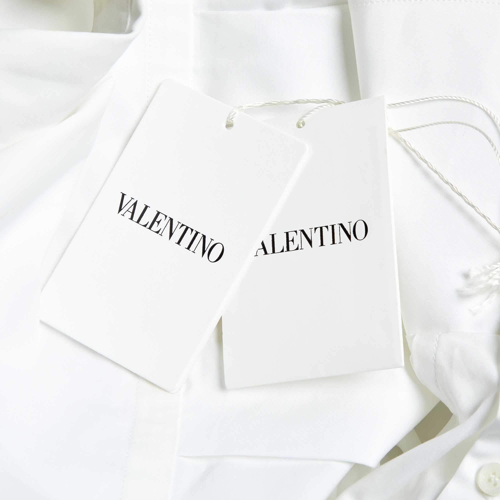 Women's Valentino White Logo Print Poplin Tie-Up Neck Detail Oversize Shirt L For Sale