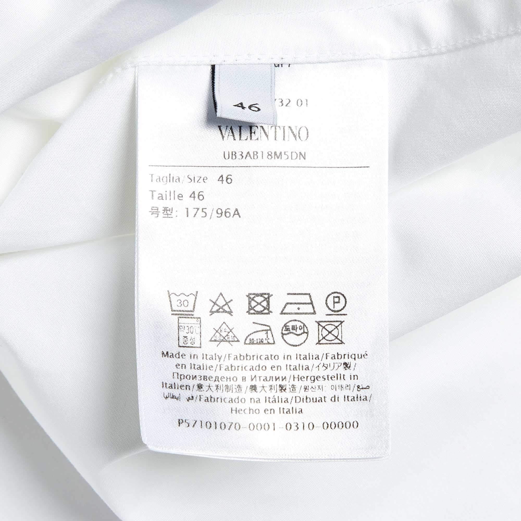 Valentino White Logo Print Poplin Tie-Up Neck Detail Oversize Shirt L For Sale 1