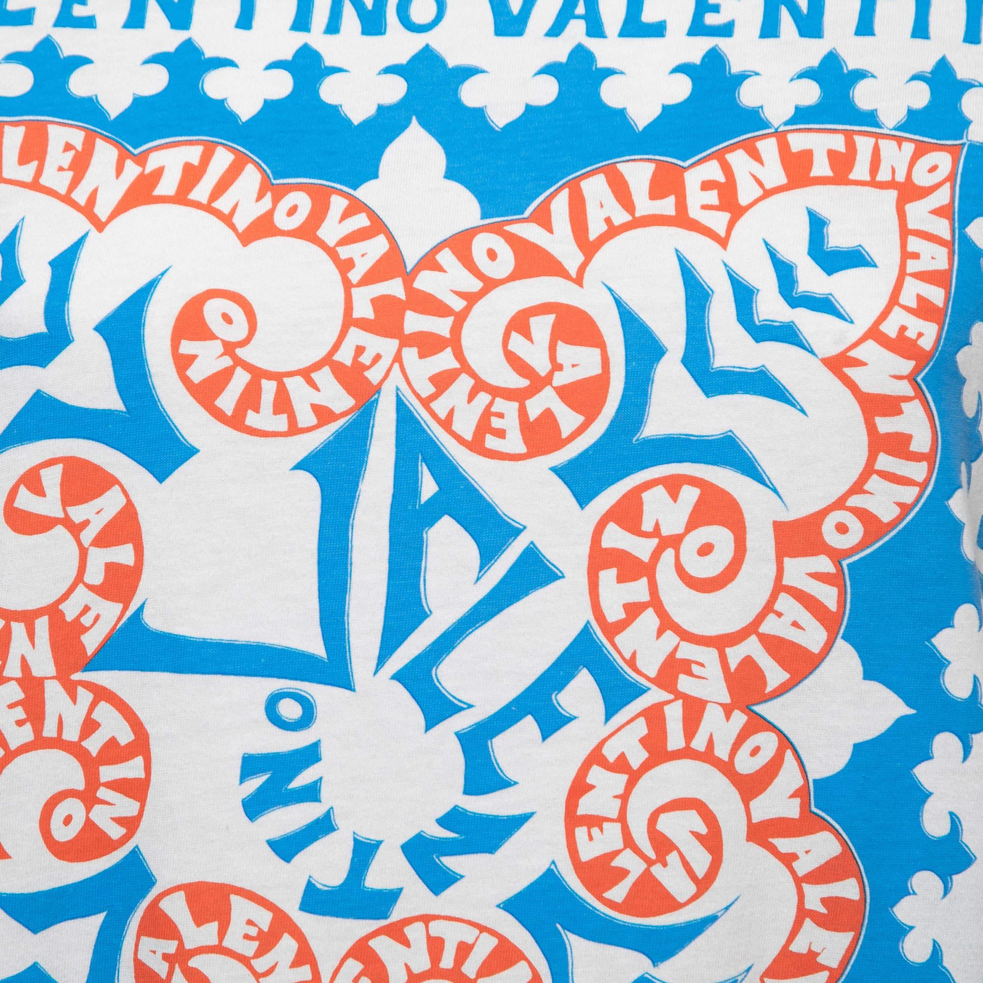 Valentino White Logo Printed Cotton Short Sleeve T-Shirt XS In Good Condition In Dubai, Al Qouz 2