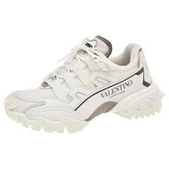 Valentino White Mesh And Leather Climbers Low Top Sneakers Size EU 35