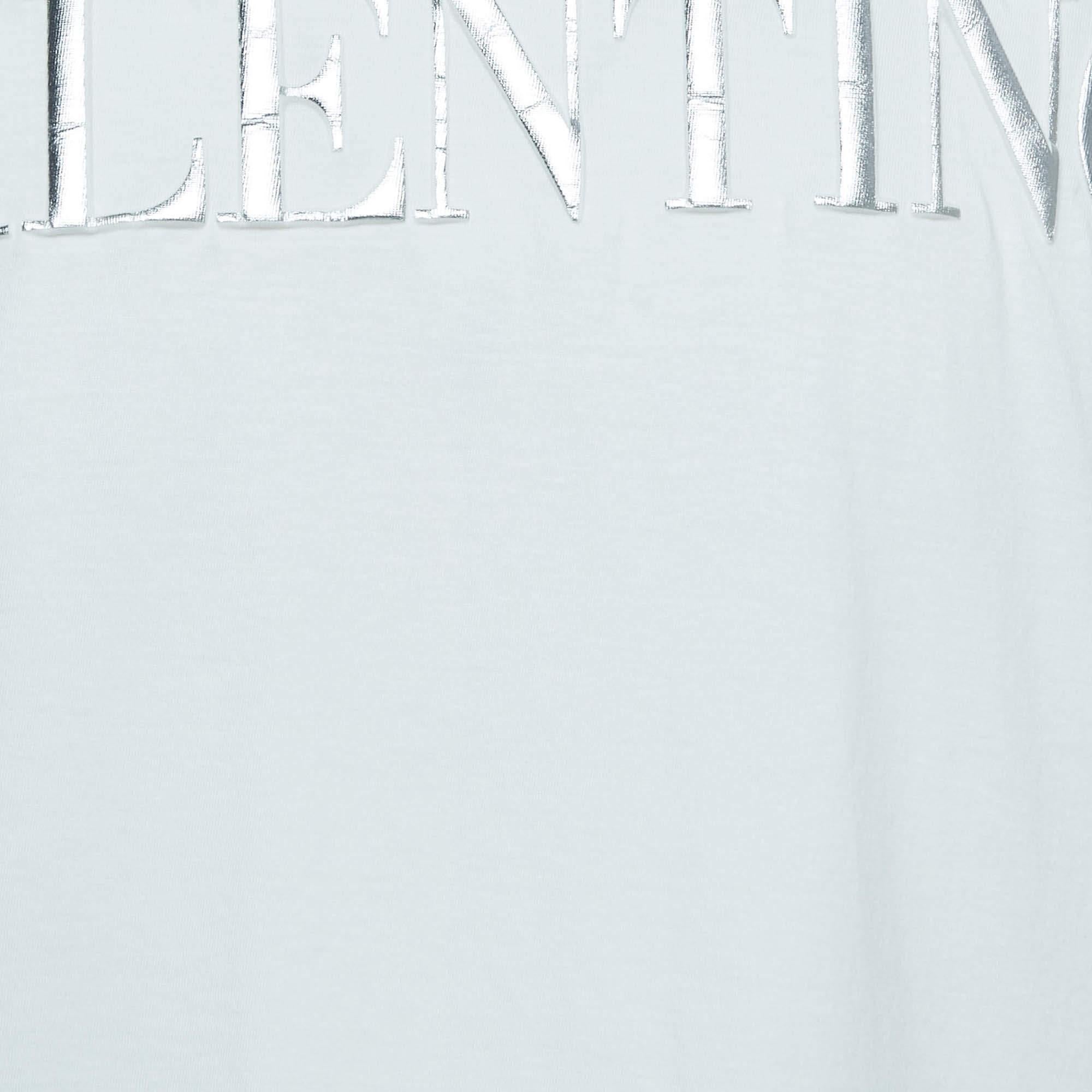 Valentino White/Metallic Cotton Logo-Embossed T-Shirt XL In Good Condition In Dubai, Al Qouz 2