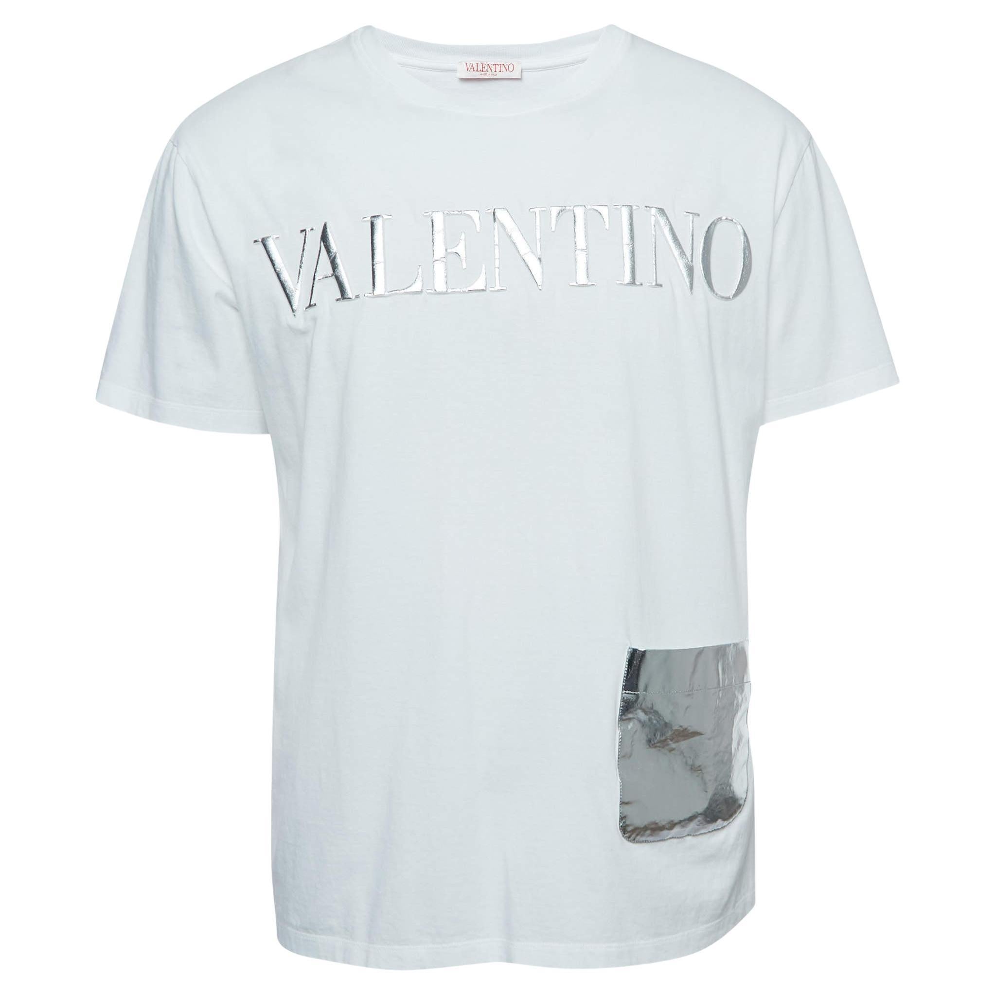 Valentino White/Metallic Cotton Logo-Embossed T-Shirt XL