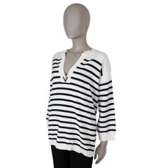 VALENTINO white & navy cotton 2022 STRIPED DEEP V OVERSIZED Sweater S