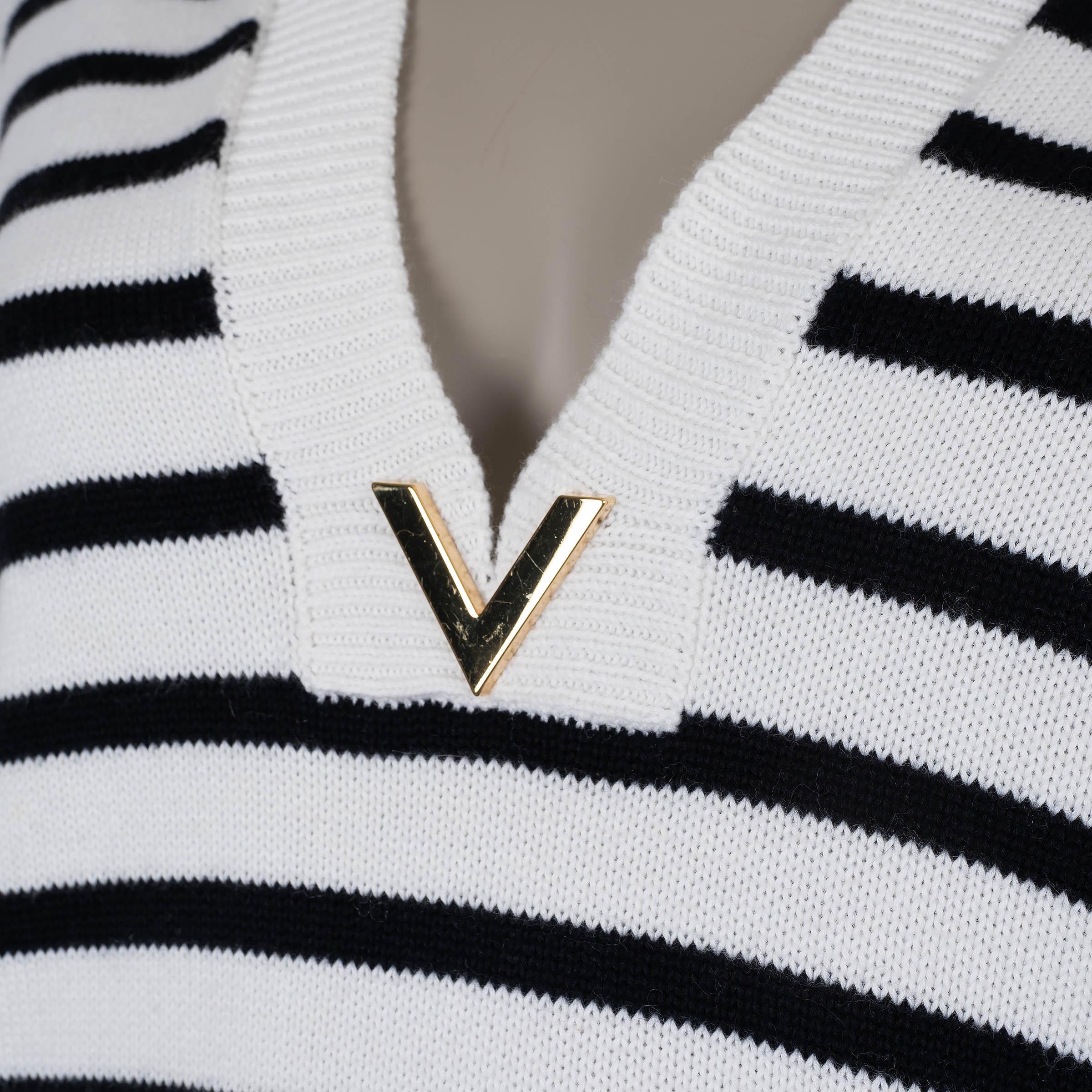 VALENTINO Weißer & marineblauer Baumwollpullover 2022 STRIPED DEEP V OVERSIZED Pullover S Damen im Angebot