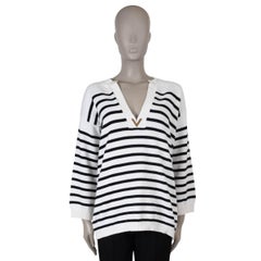 VALENTINO Weißer & marineblauer Baumwollpullover 2022 STRIPED DEEP V OVERSIZED Pullover S