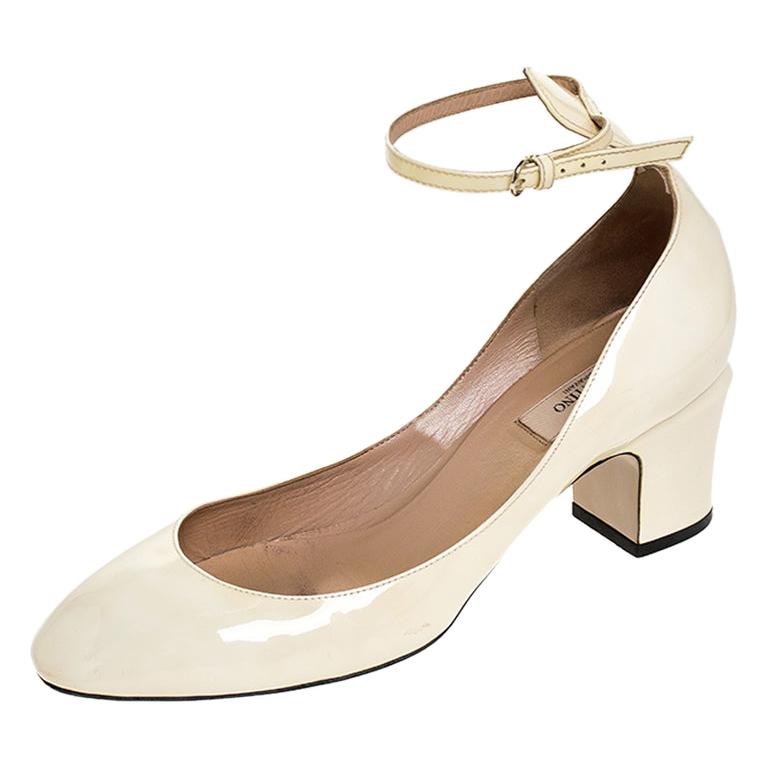 Valentino White Patent Leather Tango Ankle Strap Pumps Size 39.5 For Sale  at 1stDibs