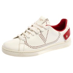 Valentino White Perforated Leather Backnet Rockstud Low Top Sneakers Size 37