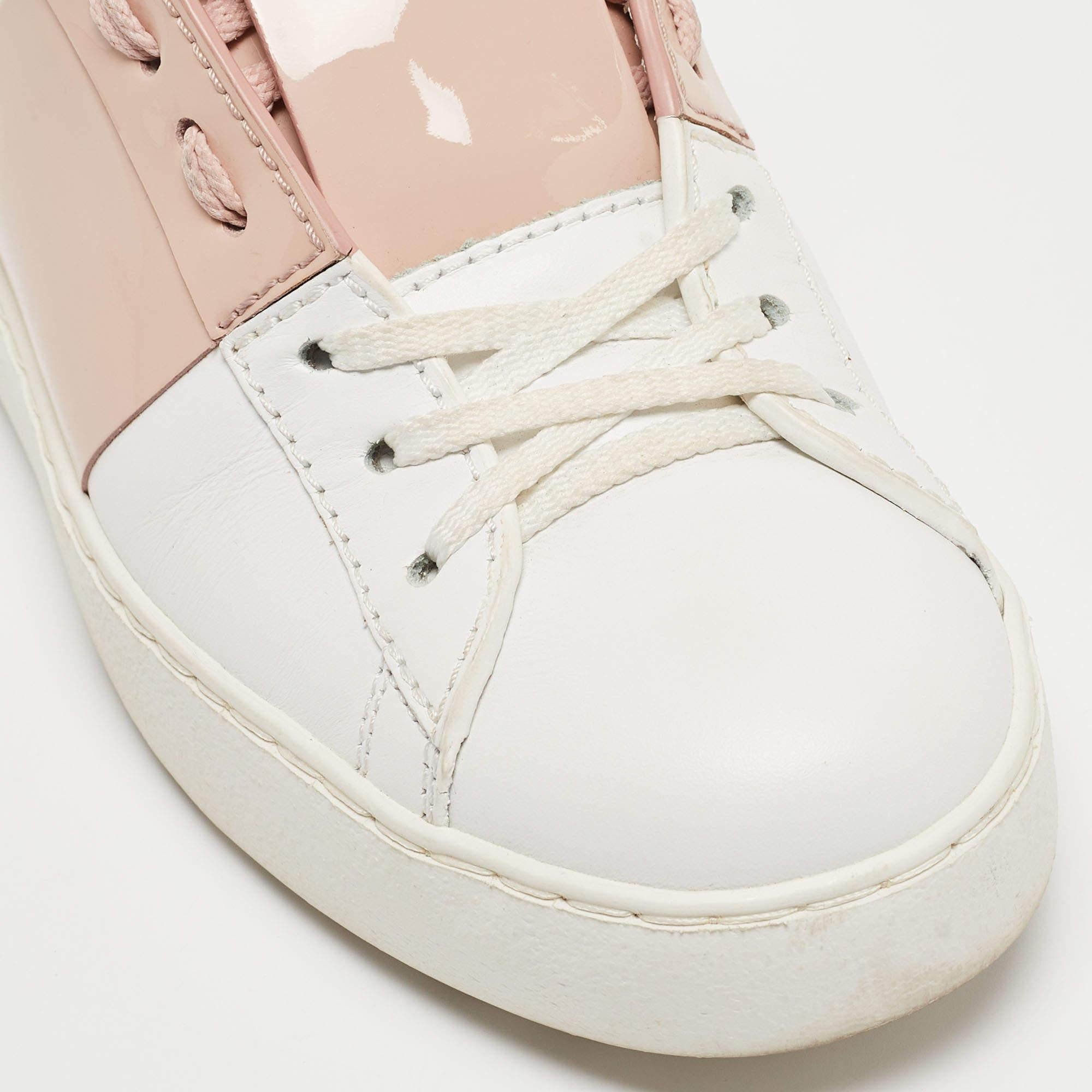  Valentino White/Pink Patent and Leather Open Sneakers Size 35.5 For Sale 4
