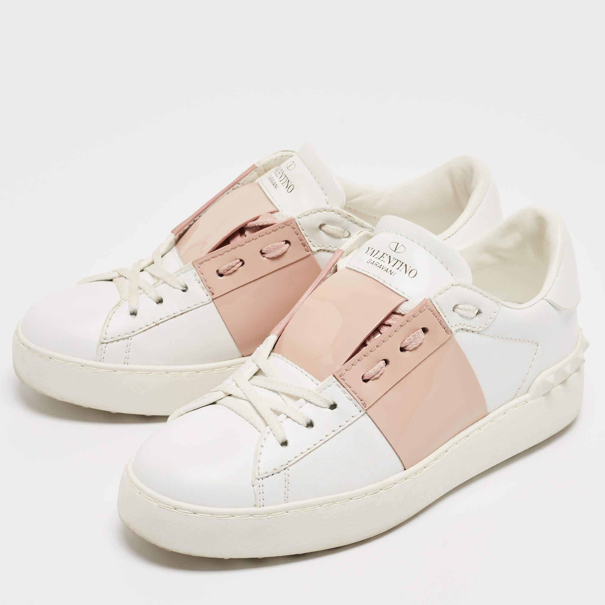  Valentino White/Pink Patent and Leather Open Sneakers Size 35.5 For Sale 5
