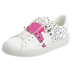 Valentino White/Pink Printed Leather Open Zebra Sneakers Size 38