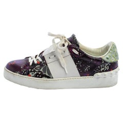 Valentino White/Purple Floral Printed Leather Low Top Sneakers Size 36