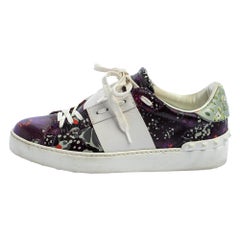 Valentino White/Purple Floral Printed Leather Low Top Sneakers Size 36