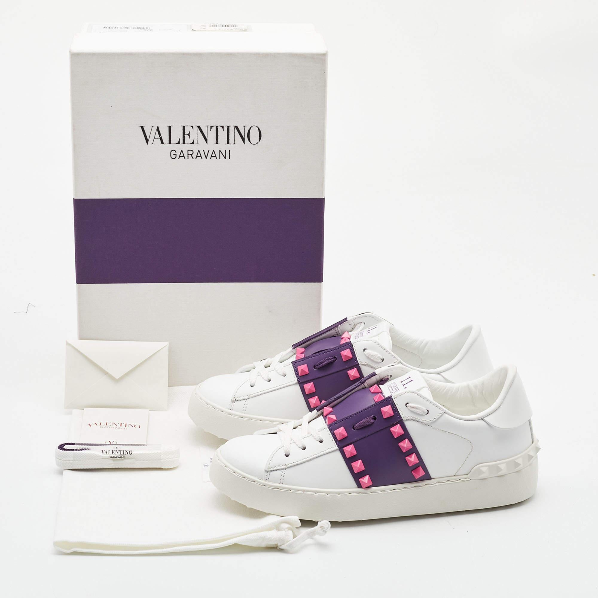 Valentino White/Purple Leather Rockstud Low Top Sneakers Size 35.5 5