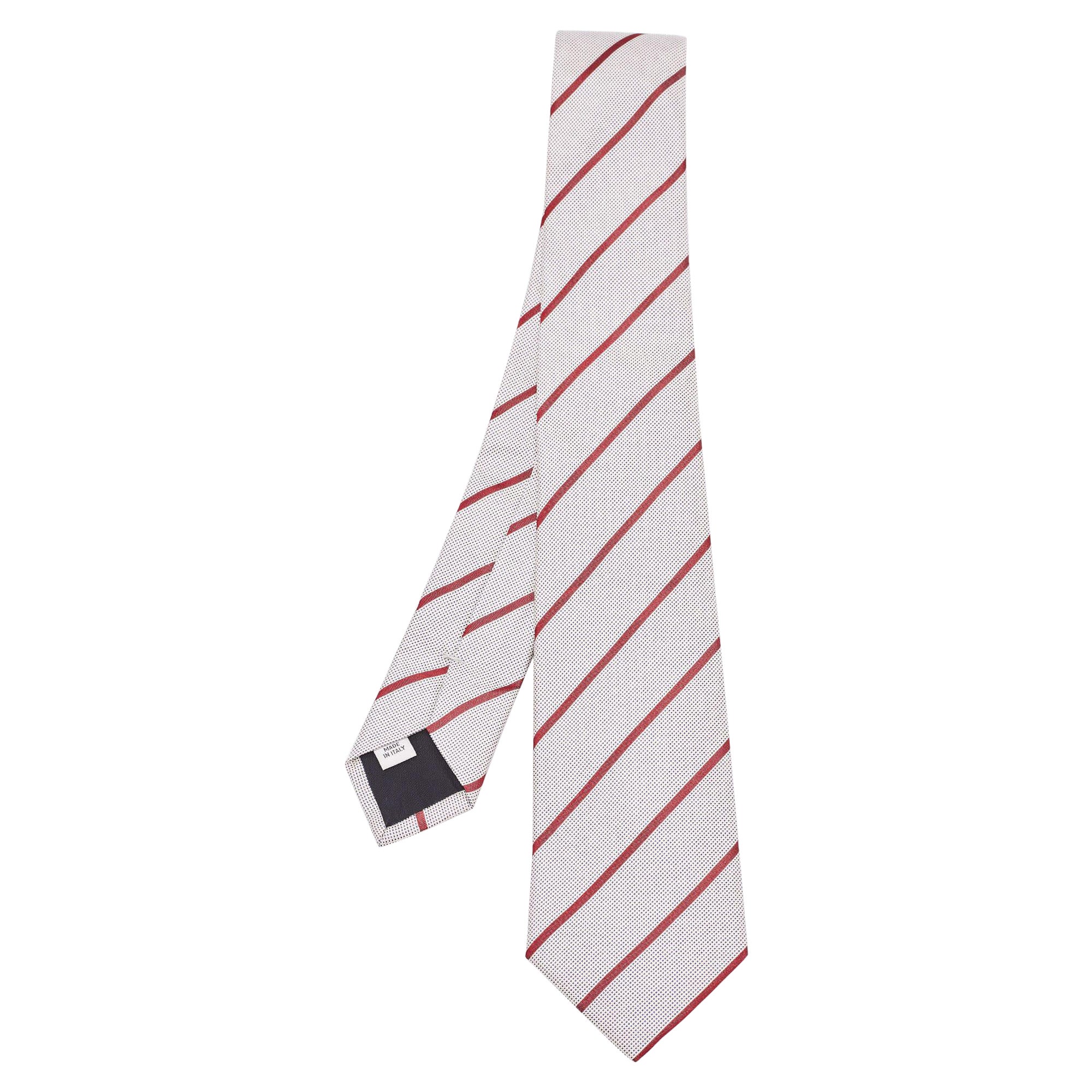 Valentino - Cravate blanche/rouge à rayures diagonales en vente