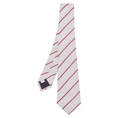 Valentino White/Red Diagonal Striped Silk Tie
