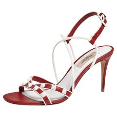 Valentino White/Red Leather Rockstud Open Toe Sandals Size 36.5