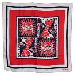 VALENTINO white red navy silk 2022 MANIFESTO TWILL Scarf