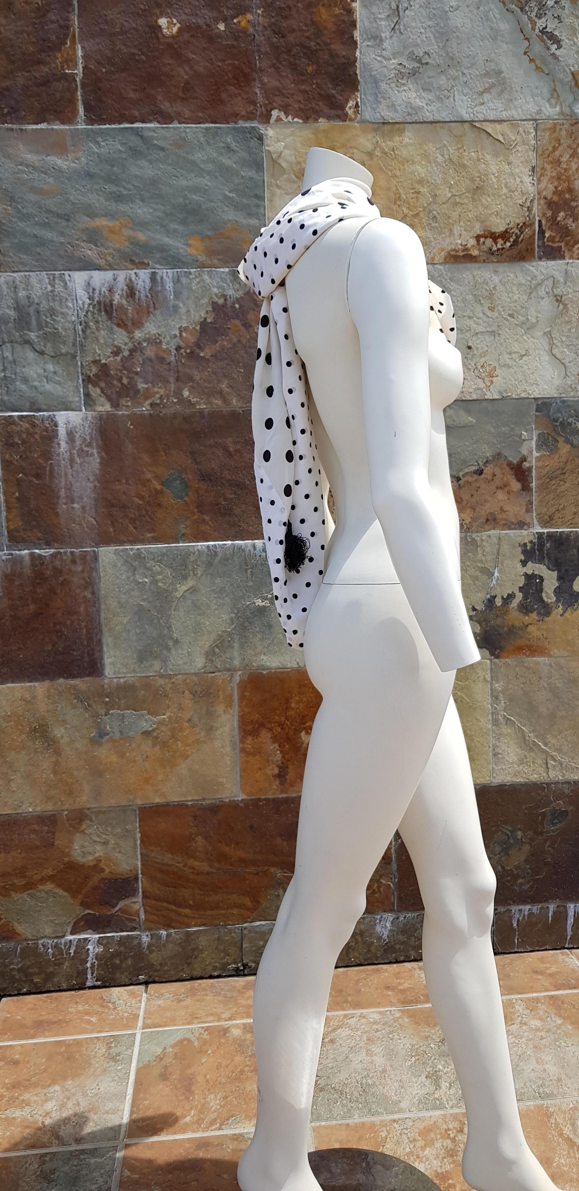 Valentino White Scarf with Black Dots 100% Silk For Sale 1