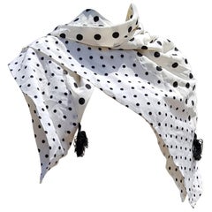 Valentino White Scarf with Black Dots 100% Silk