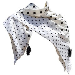 Vintage Valentino White Scarf with Black Dots 100% Silk